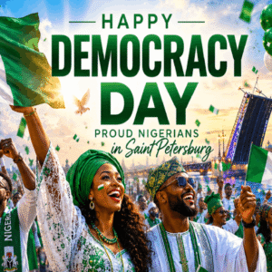 Happy Nigerians celebrating Democracy Day in Saint Petersburg