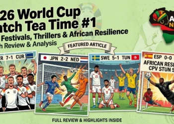 2026 World Cup Match Tea Time 1 review featuring Germany, Japan, Tunisia, and Cabo Verde highlights with the AfroNews logo.