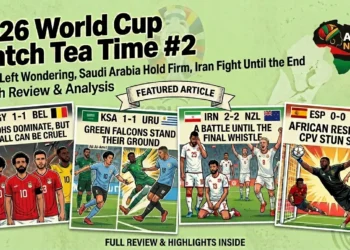 2026 World Cup Match Tea Time 2 review featuring Egypt, Saudi Arabia, Iran, and Cabo Verde highlights with a small AfroNews logo.