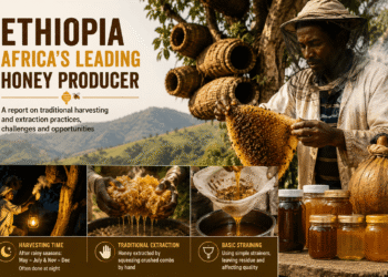 image showing an ethiopian man extracting honey