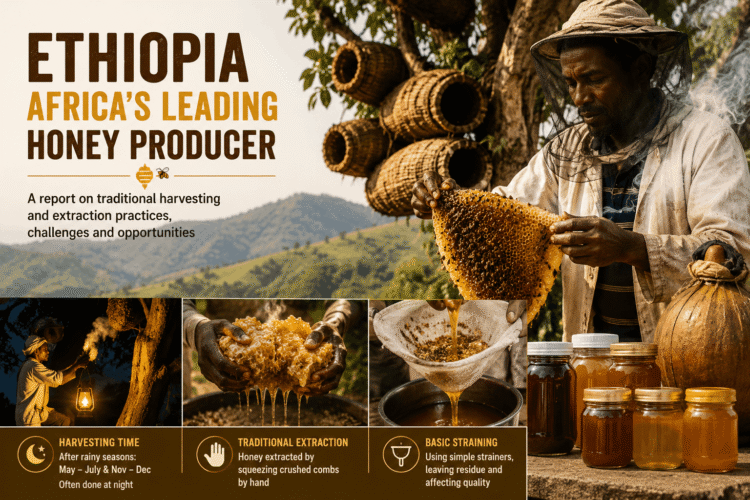 image showing an ethiopian man extracting honey