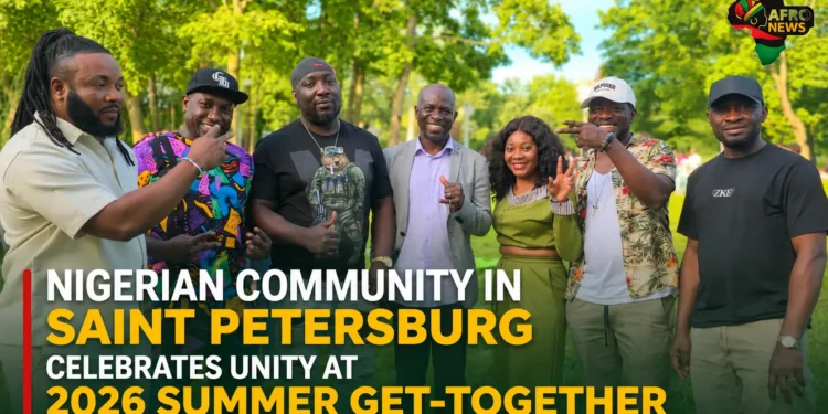 nigerian community in Saint Petersburg taking pictures in the 2026 summer get-together
