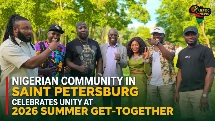 nigerian community in Saint Petersburg taking pictures in the 2026 summer get-together