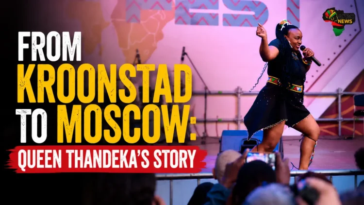 South African artist Queen Thandeka performing modern Zulu folk music on stage in Moscow.